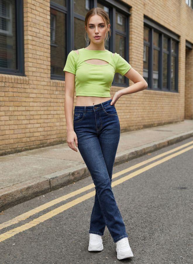 Freehand Women Fitted Solid Plunging Neckline Half Sleeves Tank Top - Image 5